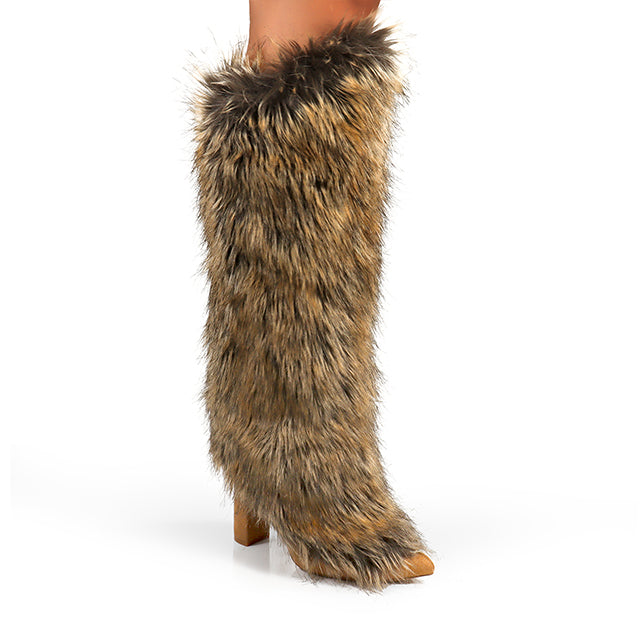 Women Winter Chunky Heel Boots, Furry Boots, Halloween Fashion Style Snow Boots