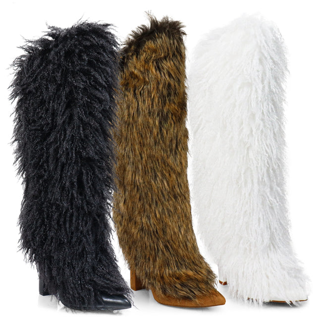 Women Winter Chunky Heel Boots, Furry Boots, Halloween Fashion Style Snow Boots