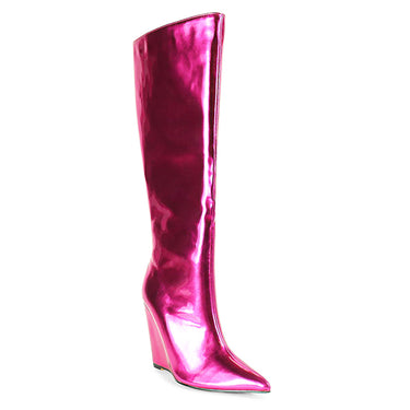 Knee High Metallic Wedge Boots Frenza