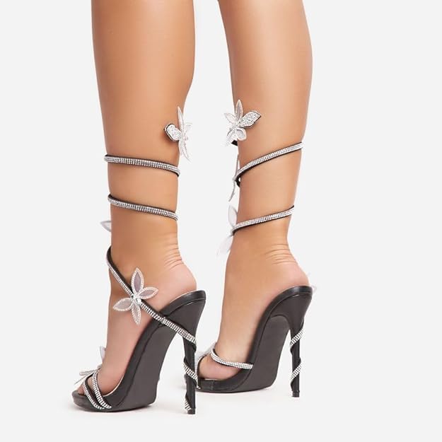 Fantasy Butterfly Detail Wrap Around Strap Stiletto Heels