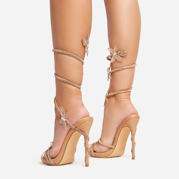 Fantasy Butterfly Detail Wrap Around Strap Stiletto Heels