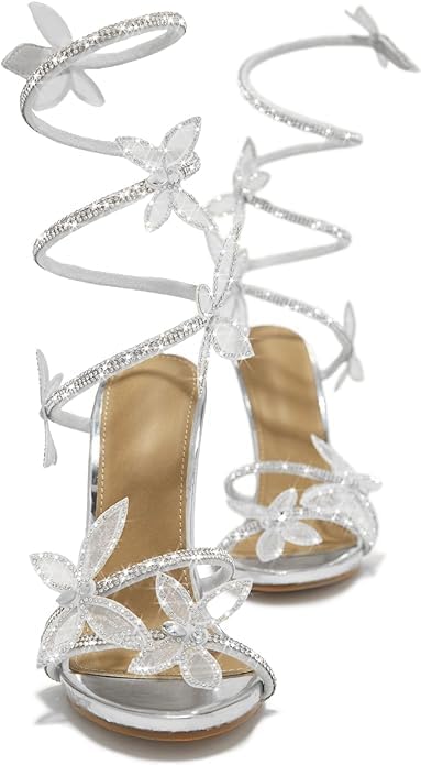 Fantasy Butterfly Detail Wrap Around Strap Stiletto Heels