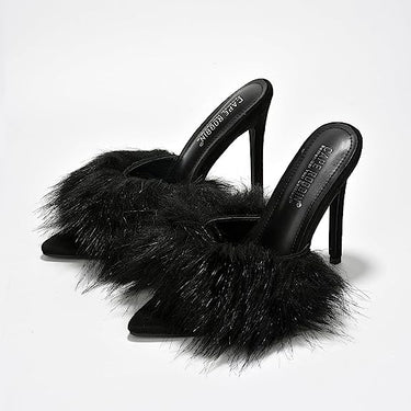 Cape Robbin Fuji Fur Open Peep Toe Stiletto Pointy Toe Stiletto Mule Sandal Heels | Shoe Time