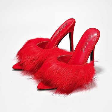 Cape Robbin Fuji Fur Open Peep Toe Stiletto Pointy Toe Stiletto Mule Sandal Heels | Shoe Time