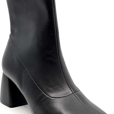 Square Toe Mid Calf Booties, Chunky Block Heel Side Zipper Ankle Boots