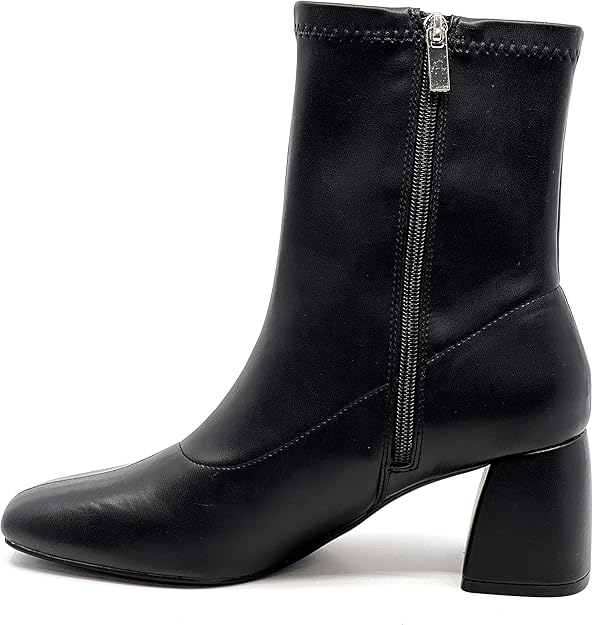 Square Toe Mid Calf Booties, Chunky Block Heel Side Zipper Ankle