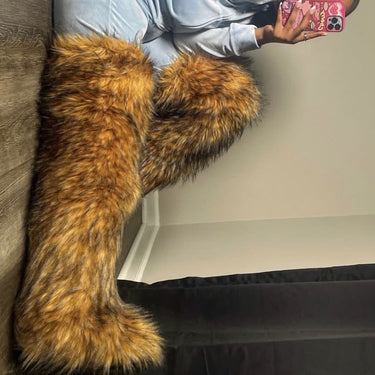 Women Over the Knee Thigh High Faux Fur Boots, Tall Fashion Fluffy Furry Boots