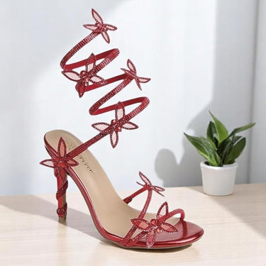 Rhinestone Red High Heels Lace Up Red Rhinestone Gladiator Wrap