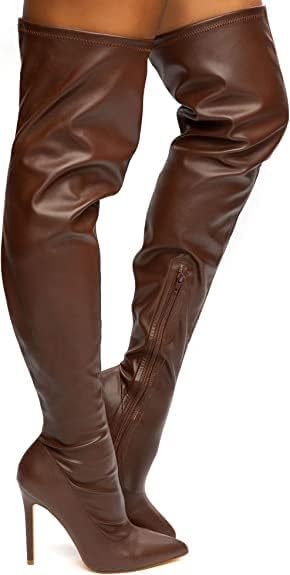 Leather Pointy Toe Thigh High Single Sole Stiletto Boot