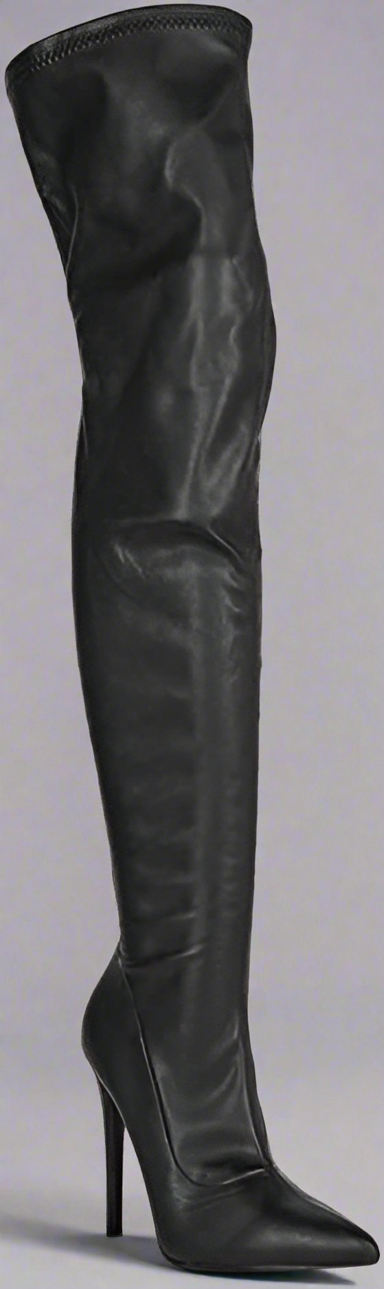 Leather Pointy Toe Thigh High Single Sole Stiletto Boot