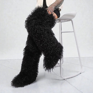 Women Over the Knee Thigh High Faux Fur Boots, Tall Fashion Fluffy Furry Boots