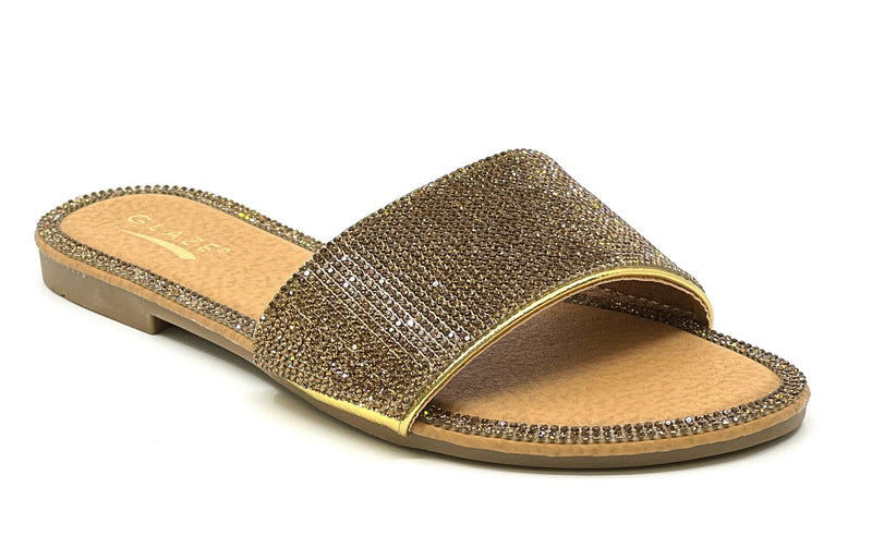 Allover Rhinestone Slide Sandals Honey-62 Glaze | Shoe Time