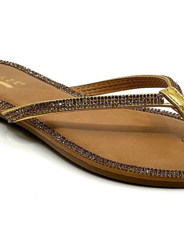 Thong Rhinestone Flat Sandals Honey-49 Wild Diva | Shoe Time