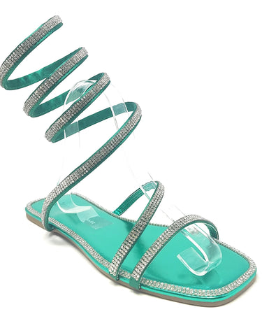 Rhinestone Wrap Around Flat Sandals Dizzy-05 | Shoe Time