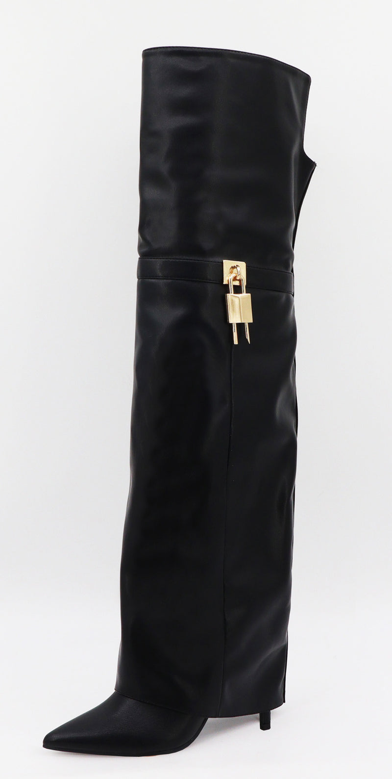 Fold Over Thigh High Boots, Pointed Toe Stiletto Heel Chic Look