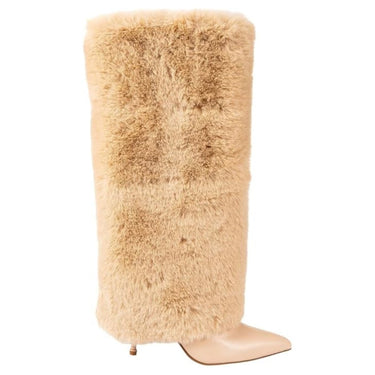 Women’s Faux Fur Pointed Toe Knee-High Boots – Chic High Heel Footwear for Fall, Winter & Halloween Looks