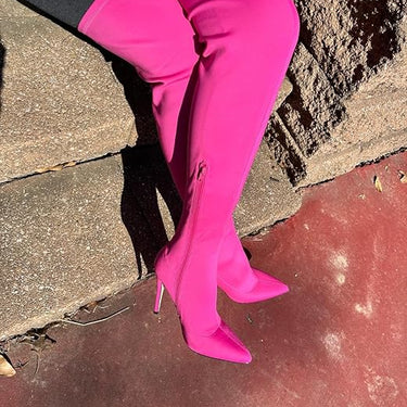 Pink Thigh High Boot Anne Michelle Hibiscus-77