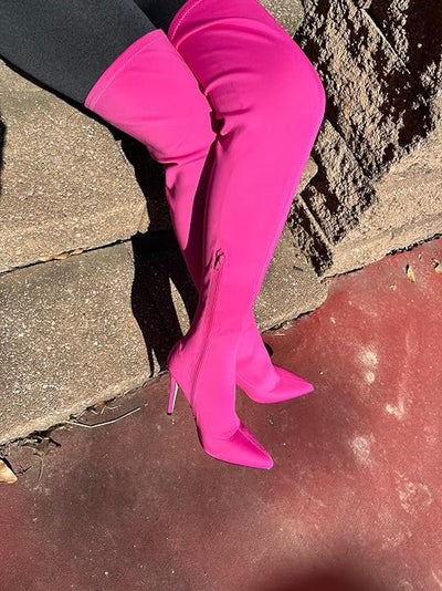 Pink Thigh High Boot Anne Michelle Hibiscus-77