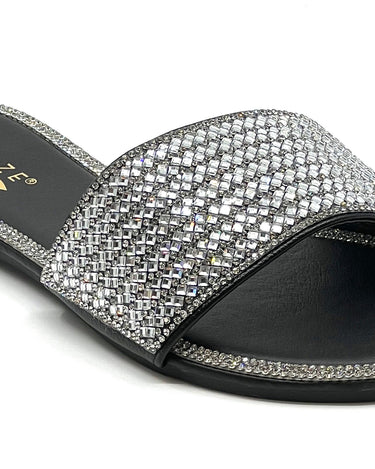 Shiny Rhinestone Flat Sandals Glaze Honey-62A | Shoe Time