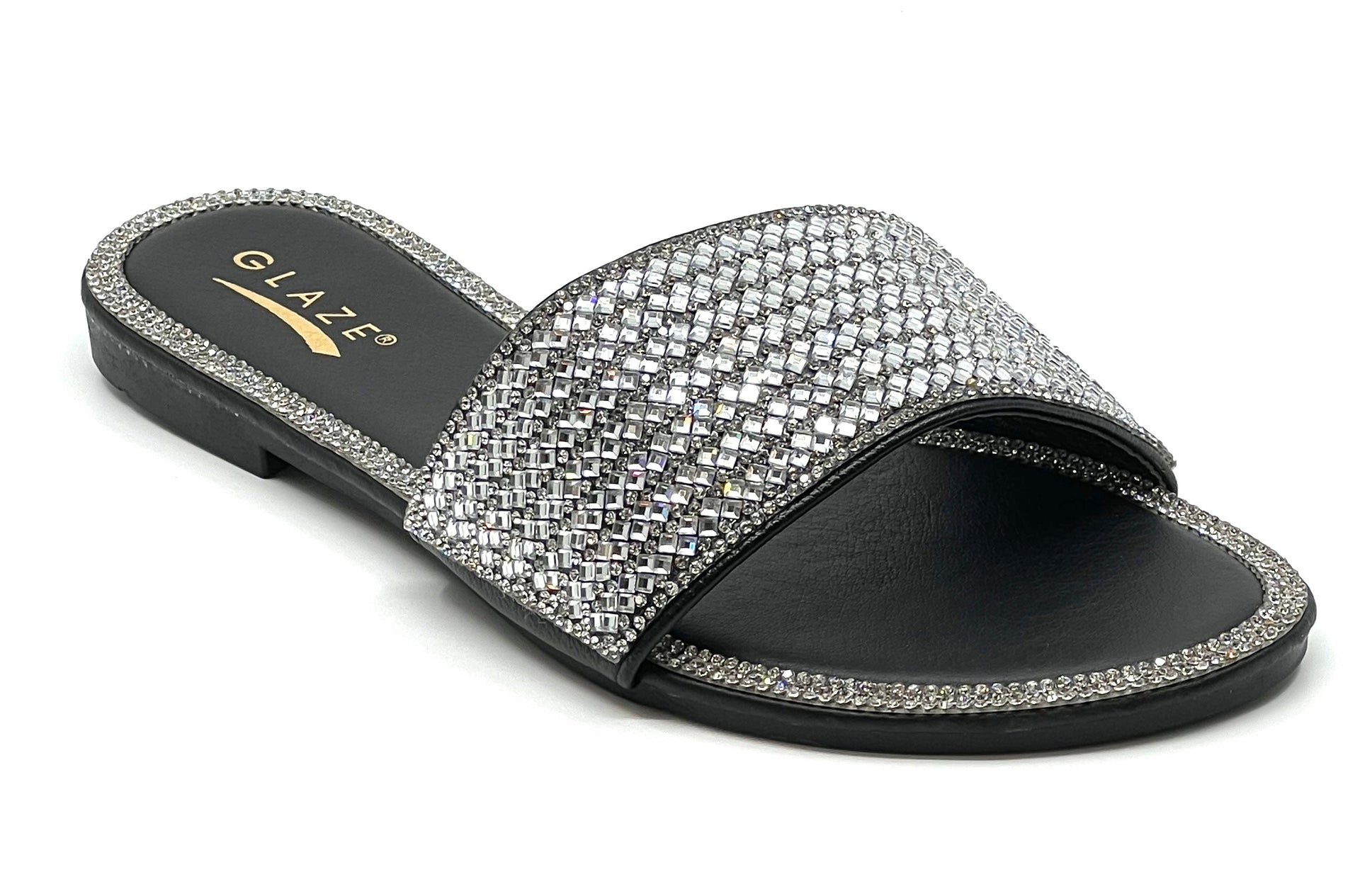 Shiny Rhinestone Flat Sandals Glaze Honey-62A Shoe Time – SHOE TIME