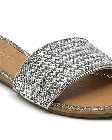 Shiny Rhinestone Flat Sandals Glaze Honey-62A | Shoe Time