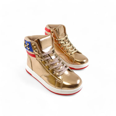 Kids/Girls Gold USA Star Sneakers, Comfort Fashion