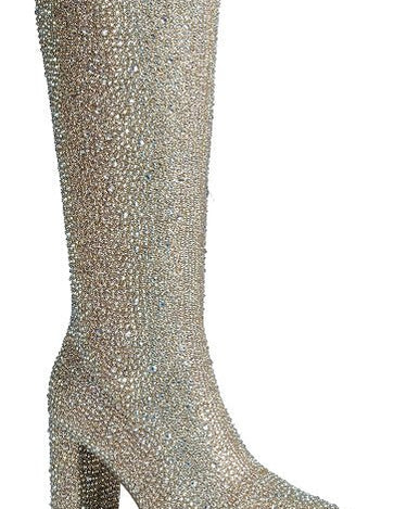 Rhinestone Block Heel Knee High Boots Iceberg-22 | Shoe Time