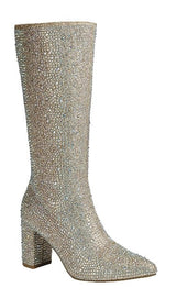 Rhinestone Block Heel Knee High Boots Iceberg-22 | Shoe Time