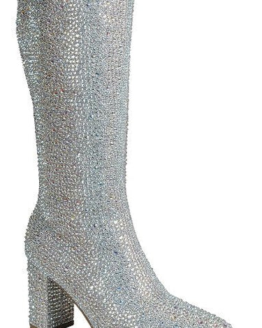 Rhinestone Block Heel Knee High Boots Iceberg-22 | Shoe Time