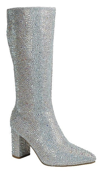 Rhinestone Block Heel Knee High Boots Iceberg-22 | Shoe Time