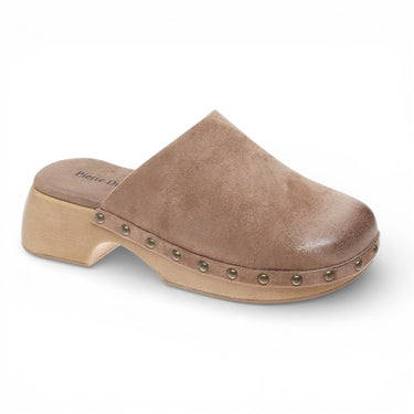 Women’s Closed Toe Chunky Heel Platform Clogs – Faux Suede Slip-On Studded Wooden Clog Slides