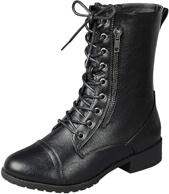 Women Combat Boots Zipper Low Heel, Fashionable Short Boots