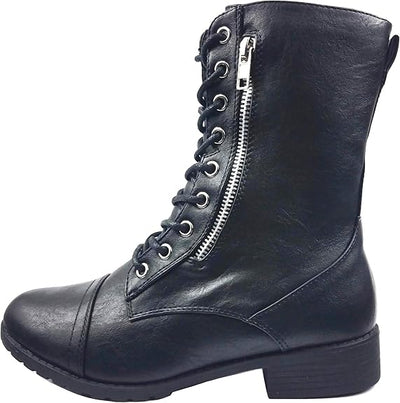 Women Combat Boots Zipper Low Heel, Fashionable Short Boots