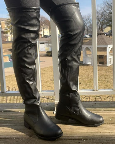 Over The Knee Pu Leather Thigh High Flat Boot – SHOE TIME