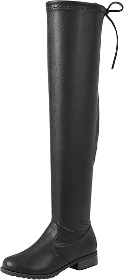 Over The Knee Pu Leather Thigh High Flat Boot