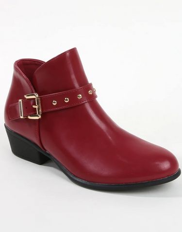 Berness Kashvi Red Buckle Leather Ankle Boots Burgundy / 8 Berness Kashvi Red Buckle Leather Ankle Boots Burgundy / 8