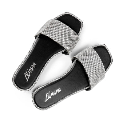 Women's Flat Sandals, Rhinestone Slip On Slides Kenna