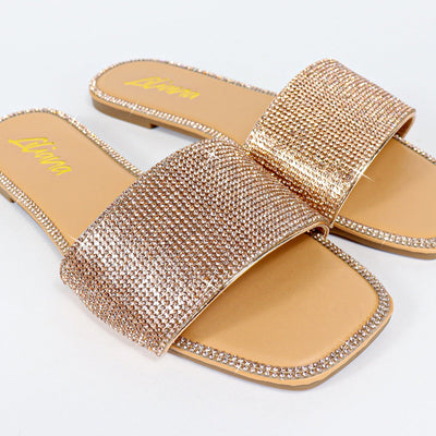 Women's Flat Sandals, Rhinestone Slip On Slides Kenna