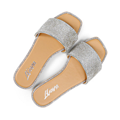 Women's Flat Sandals, Rhinestone Slip On Slides Kenna