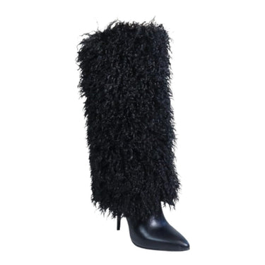 Women's Faux Fur Knee High Stilettos Heel Fashion Boots