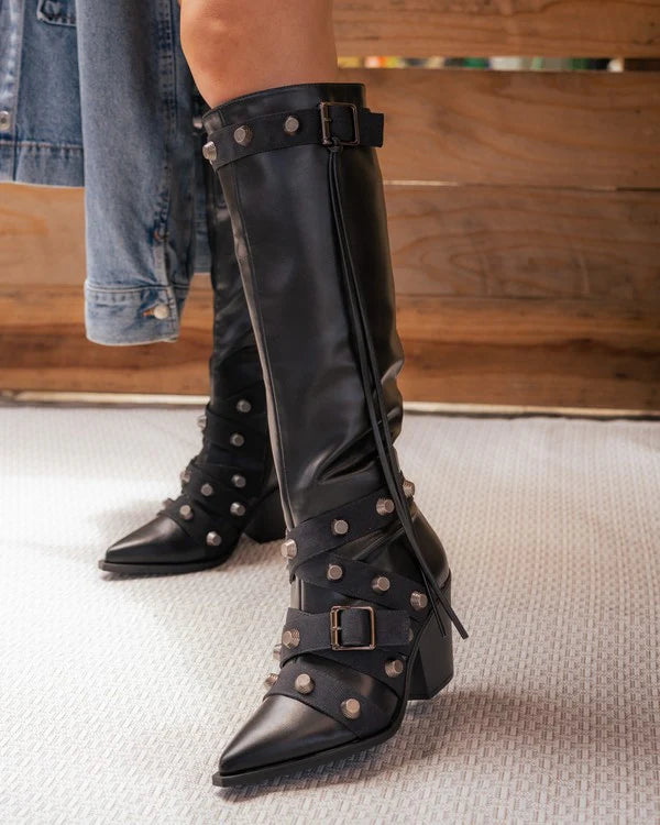 Pointy Toe Chunky Heeled Boots