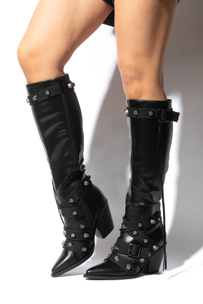 Pointy Toe Chunky Heeled Boots