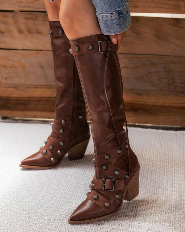 Pointy Toe Chunky Heeled Boots