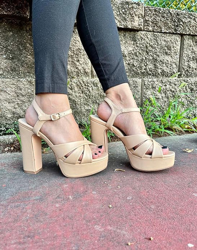 Women's Chunky Platform Heels Open Toe Ankle Strap High Heeled Sandals