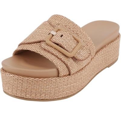 Open Round Toe Single Strap Slide Sandal with Buckle Detail