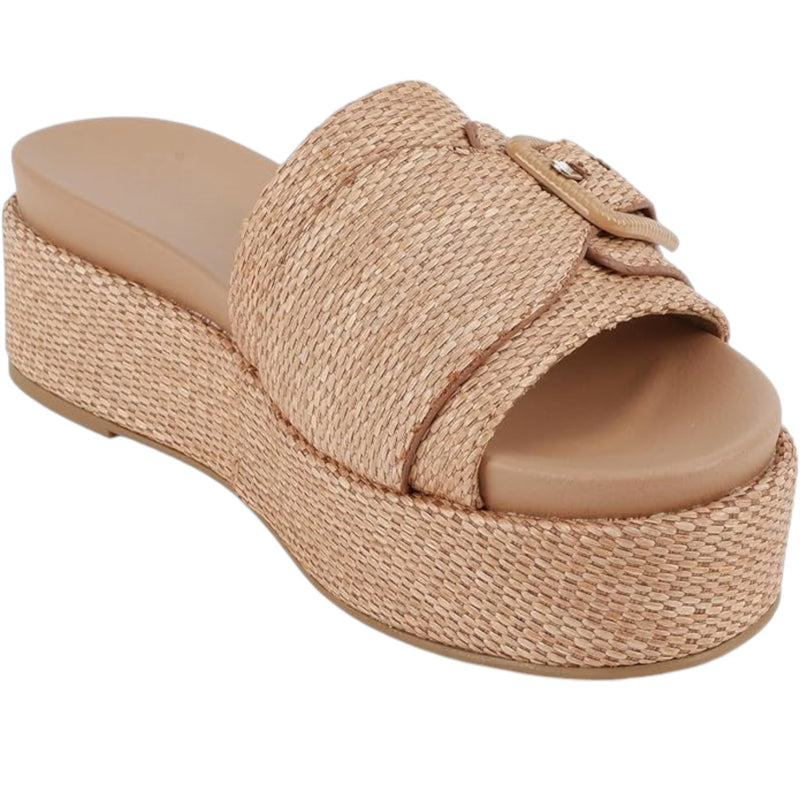 Open Round Toe Single Strap Slide Sandal with Buckle Detail