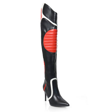 Women's Colorblock Casual Boots, Side Zipper Casual Stiletto Party Show Boots, Over Knee Point Toe Boots