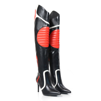 Women's Colorblock Casual Boots, Side Zipper Casual Stiletto Party Show Boots, Over Knee Point Toe Boots