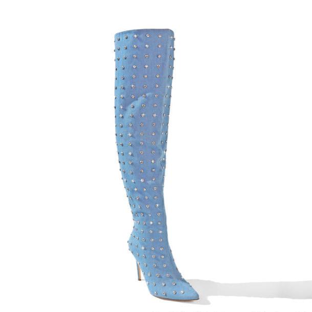 All Over Rhinestone Over The Knee Thigh High Boots