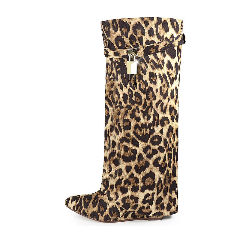 Liliana Mutto-1 Padlock Detail Wedge Knee High Boots